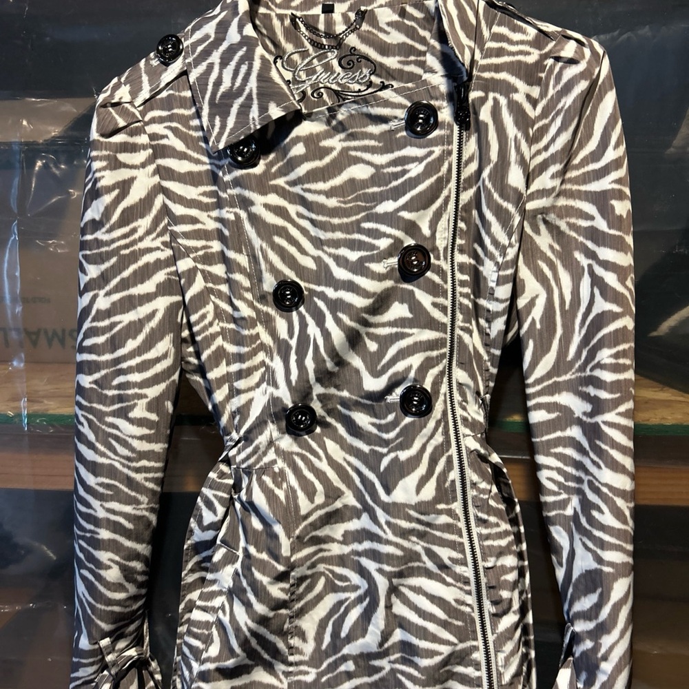 Guess Black and White Zebra Trench Coat